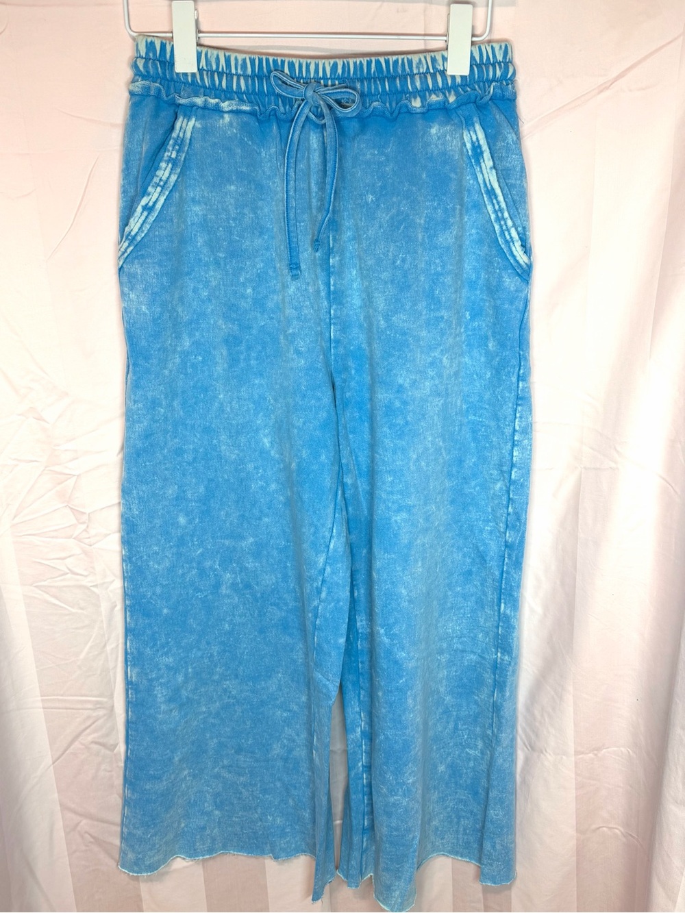 Zenana~Deep Sky Acid Washed French Terry Wide Leg Pants